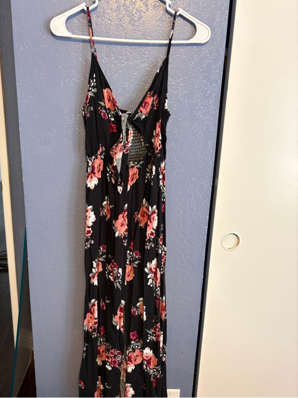 Black Floral Maxi Dress with Pink Rose Print